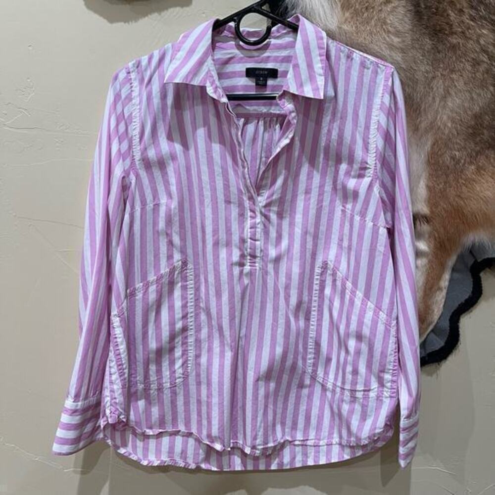 J. Crew Pink and White Striped Popover Shirt
